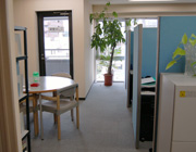 グリーンが豊富なオフィス内部。カウンセリングスペースはこの右側